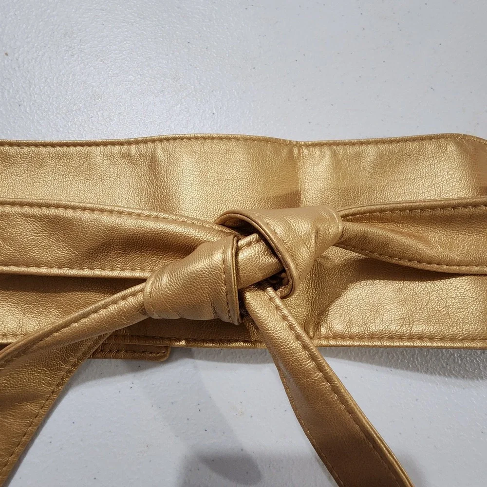 Beautiful by Lawrence Zarian Gold Metallic Obi Wrap Belt Faux Leather NWT ML